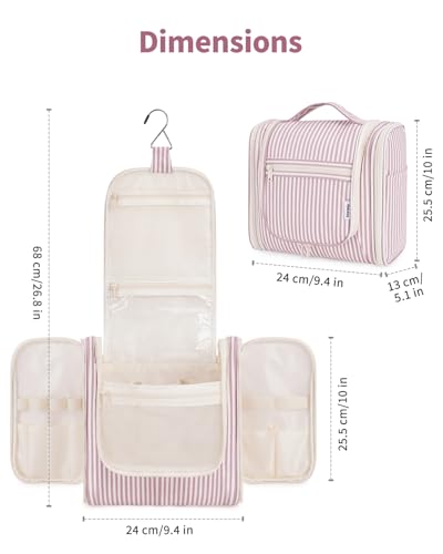 Narwey Striped Hanging Travel Toiletry Bag for Women, Travel Bag for Toiletries, Makeup Bag Organizer Cosmetic Bags Make Up Bags for Women (Dusty Rose Stripe) - color: CA-Dusty Rose Stripe, size: Large