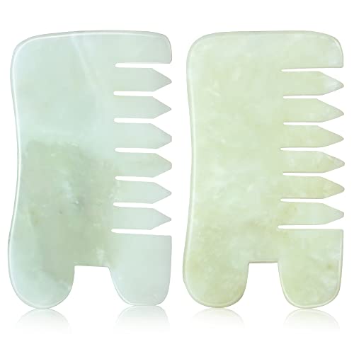 BBTO 2 Pcs Jade Comb for Scalp Massage Gua sha Comb for Head Body spa Hair Multifunctional Handheld Massage Tools(Classic Style) - style: Classic Style