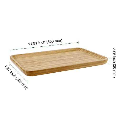 PINGEUI 4 Pack Bamboo Vanity Tray, Bamboo Wooden Serving Tray Counter Tray, Bamboo Rectangular Platter Bamboo Dresser Vanity Tray for Jewelry, Tea, Soap, Coffee, Food, 11.4 x 7.8 x 0.8 Inch