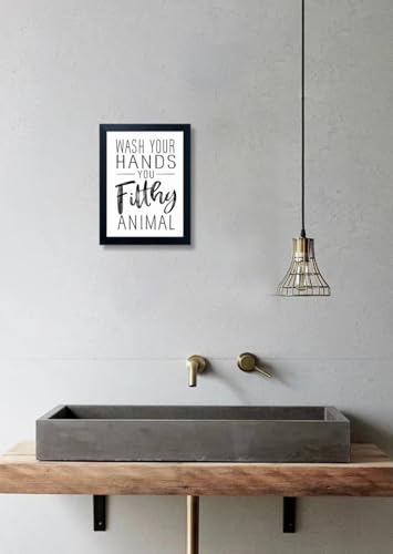 Bathroom Quotes Wall Decor, Black and White Bathroom Wall Art, Toilet Decor Signs Small Black Framed Canvas Art for Kid's Washroom - color: J001, size: 10"L x 8"W