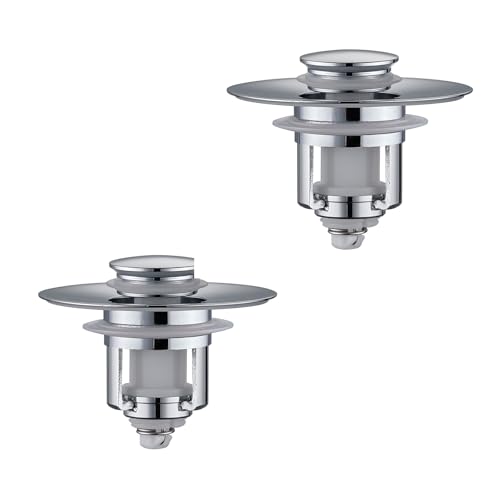 Universal 2 in 1Bathroom Sink Stopper, 2 Pack Pop Up Bathroom Sink Drain Strainer for 1.06"-1.65" Basin Drain Holes, Anti Clogging Drain Filter(Chrome Silver) - color: Chrome Silver(s)-2p