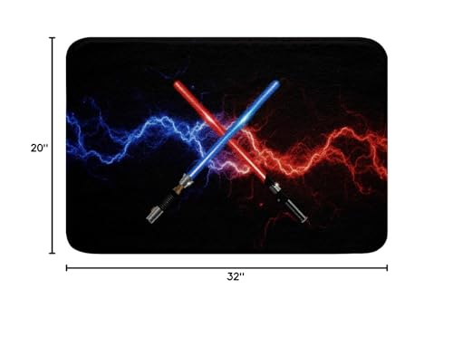 Blue Purple Light Up Sword Bathroom Rug,Neon Glowing Lightning Bathroom Rug Video Games Non Slip Bath Mat Kids Boys Teens Bath Indoor Doormat Decor,Modern Black Shaggy Absorbent Floor Mat,20"x32" - color: Lightsaber 10, size: 20" x 32"