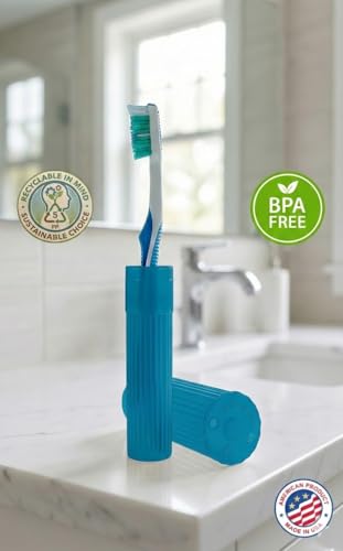 American Comb Toothbrush Holder (Blue & Pink) Made in USA, with Ventilation Holes, for Toothbrush Covers, Toothbrush Holder, Toothbrush Soft, Durable Design, Hygienic Bathroom Accessory - color: Blue & Pink