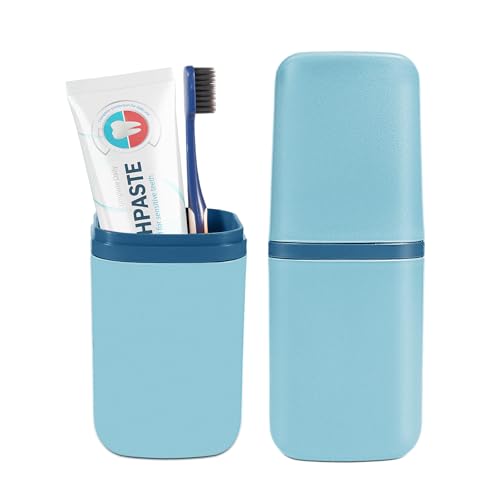 COMNICO Travel Toothbrush Cup Case Portable PP Seal Tooth Brush Holders Cover Multi-Function Toothpaste Storage Container Cup for Home School Camping Business Trip Bathroom (Blue) - color: Blue