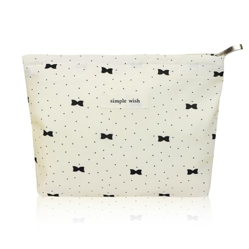 Wudygirl Small Makeup Bag Travel Cosmetic Bag for Women Bow Makeup Pouch Zipper Cosmetic Pouch Aesthetic Handbag 8.3" x 5.9"(Polka Dot) - color: Polka Dot Bow