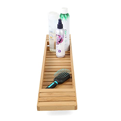 Mind Reader Bathtub Tray, Shower Organizer, Bathroom Accessory, Wood Tray, Rayon from Bamboo, 27.5" L x 5.75" Wx 1.75" H, Brown - style: Bathtub Tray