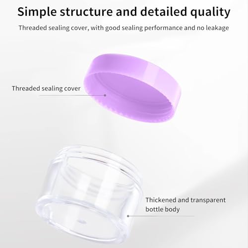 12 Pcs 15ml/0.5oz Small Travel Containers, 4 Pcs Makeup Spatula, Clear Plastic Cosmetic Jar Refillable Roun for Lotion Cream Products Sample Bottles, Plastic with Screw on Lid Container (purple) - color: purple