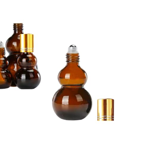 Essential Oil Roller Bottles, Amber Gourd Shaped Glass Roller Bottles with Stainless Steel Roller Ball, for Travel,Perfume (Amber-Gold Cap, 100ML) - color: Amber-Gold Cap, size: 100ML