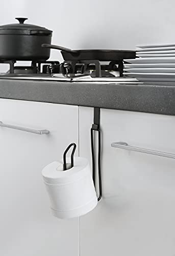 SunnyPoint Over The Tank Toilet Tissue Paper Roll Holder Dispenser and Reserve for Bathroom Storage and Organization - Metal, Hanging, Holds 1 Roll (Black) - color: Black