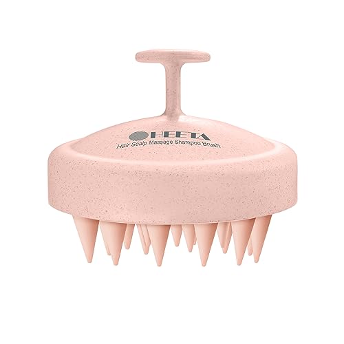 HEETA Scalp Massager Hair Growth, Silicone Scalp Scrubber Shampoo Brush for Exfoliation, Dandruff Removal & Head Massage Stress Relax, Wet & Dry Use for Thick, Thin Hair Care, Wheat Straw Light Pink - color: New Light Pink