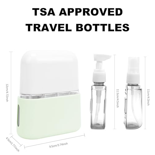 Skycase Travel Bottles - Leak Proof Refillable Tsa Approved Travel Size Toiletries, 4 in 1 Liquid Bottles Containers with Labels and Funnel Airplane Accessories Kits for Lotion Liquid (Green) - color: Green, size: 4 in 1