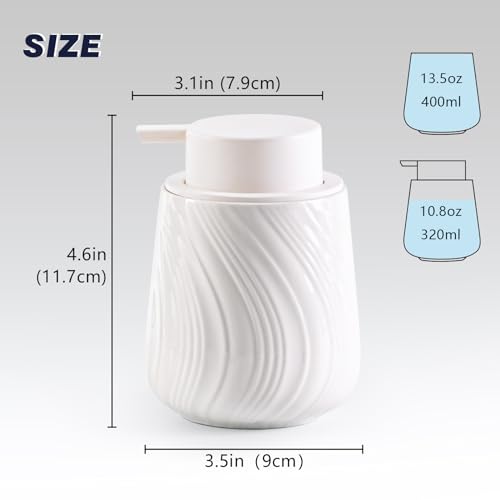 Agyiuns Foam Hand Soap Dispenser - 13.5 oz Ceramic foaming Hand soap Dispenser with Easy-to-Press Pump for Bathroom refillable Liquid Hand soap Dispenser (Foam-White) - color: Foam-white
