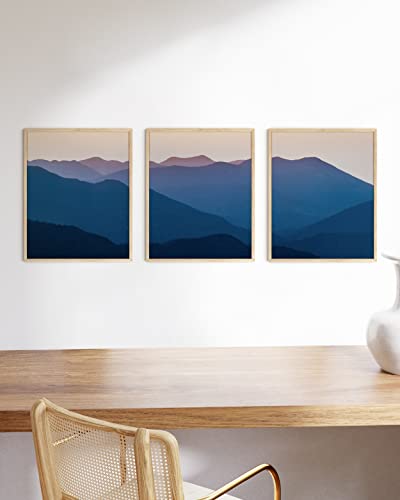HAUS AND HUES Mountain Wall Decor - Set of 3 Nature Posters with Frame, Scenic Forest Posters for Walls, Landscape Blue Ridge Mountain Wall Art (Beige 12x16) - color: Mountain Landscape, size: 12"L x 16"W, style: Beige Framed