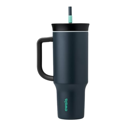 Owala Stainless Steel Triple Layer Insulated Travel Tumbler with Spill Resistant Lid, Straw, and Carry Handle, BPA Free, 40 oz, Gray (Foggy Tide) - color: Foggy Tide, size: 40 Ounces (Pack of 1)