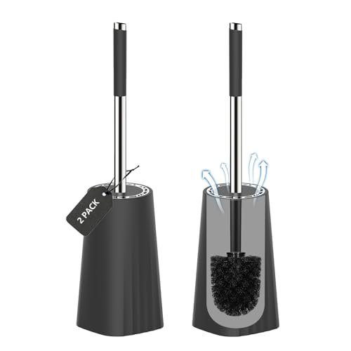 SetSail Toilet Brush, Compact Size Toilet Bowl Brush and Holder Toilet Brushes for Bathroom with Stainless Steel Handle Toilet Cleaner Brush with Durable Scrubbing Bristles, 2 Packs - color: Black, size: 2 packs
