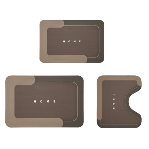 3PCS Absorbent Bath Mat Magic Rug Sets, Quick Drying Bath Mat Non-Slip Floor Rug Rubber Backed for Bathroom Kitchen Shower Sink (16.9''x23.6''+19.7''x23.6''+19.7''x31.9'', Brown) - color: Brown, size: 3 PCS
