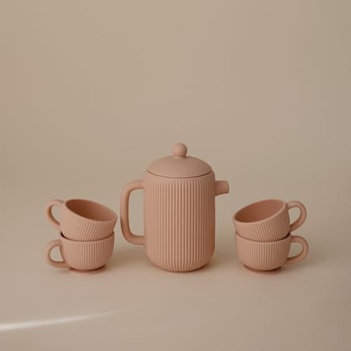 mushie Silicone Baby Tea Play Set | 4 Pieces Kitchen Play Toys for Toddlers 10 Months+ (Blush) - color: Blush