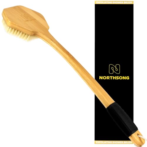 NORTHSONG Large Head Bath Brush, 17.72" Extra-Long Curved Bamboo Handle & Boar Bristles, Back Scrubber for Exfoliating - Ideal for Elderly, Shoulder Pain, Gift Ready - size: 17.72 Inch Back brush-1Pack