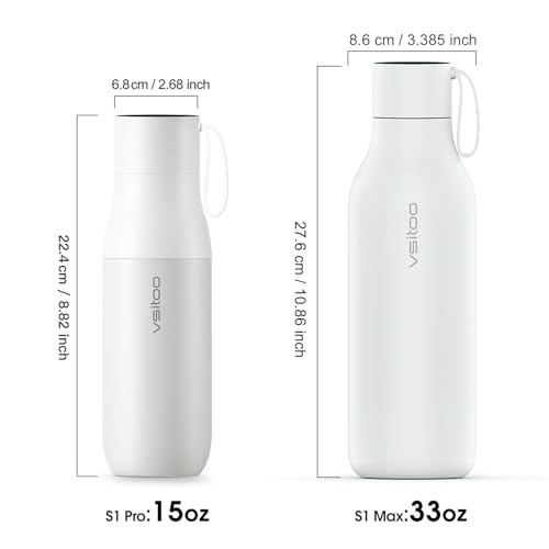 VSITOO S1 Pro 15oz Insulated Stainless Steel Self-Cleaning Water Bottle | Mini 15oz Insulated Bottle With Auto Self-Cleaning, App or Touchscreen Control, Temp Display, 30-Day Battery & 24H Cold - color: White, size: 15 Ounces