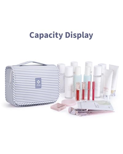 Narwey Small Hanging Toiletry Bag for Travel Women Girl, Striped Toiletries Travel Bag with Hook, Hanging Makeup Bag Organizer Make Up Cosmetic Bags, Gifts for Kids Teen (Greyish Blue Stripe) - color: Y-Greyish Blue Stripe