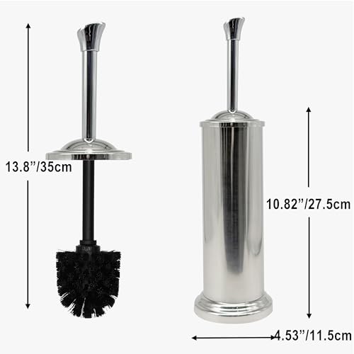Stainless Steel Toilet Bowl Brush with Holder Metal Bathroom Cleaning Set Rustproof Hygienic Durable Modern Design - color: Chrome/Silver