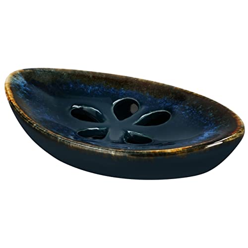 Ceramic Soap Dish with Self Draining Tray for Bar Soap, Bathroom, Kitchen (Green No.5) - color: Green No.5