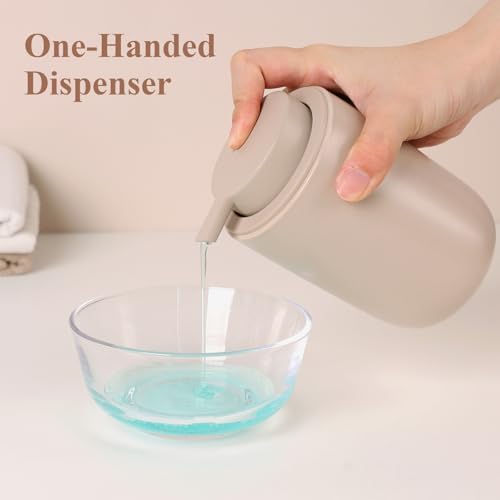 BosilunLife Khaki Soap Dispenser Set - 2 Pack 12oz Ceramic Dish Soap Dispenser with Rust Proof Pump for Kitchen, Hand Soap and Lotion Set Suitable for Farmhouse Bathroom Decor with Waterproof Labels - color: Khaki-liquid Pump