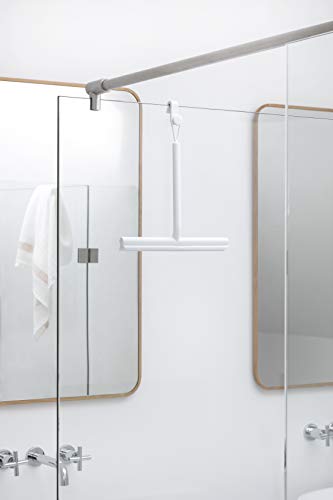 Brabantia Silicone Shower Squeegee with Hook (White) Anti Streak Cleaning Wiper for Bathroom Glass, Plastic, Tile - Doublesided Brush & Rim Design - color: White