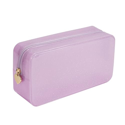 RSRSLEII Stardust Twinkle Jelly Travel Makeup & Toiletry Bag, Waterproof PVC Cosmetic Bag/Case for Women，Zipper SPF Beach Bag for Sunscreen Skincare and Daily Essentials (05Pink-Large) - color: 05Pink-Large
