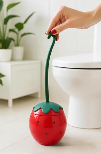 Deep & Sturdy Toilet Bowl Brush with Holder - Strawberry Bowl Brush - Durable Scrubbing - Toilet Cleaners - Household Essentials - Bathroom Cleaner - Cleaning Supplies - Household Supplies - color: Strawberry