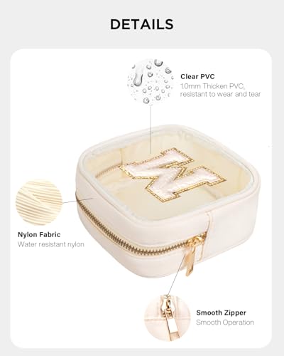 KOTORA Cute Travel Makeup Bag - Preppy Makeup Bag Sweet 16 Gifts Sister Girlfriend Gifts Monogram Makeup Bag Make Up Bag Large Cosmetic Bags for Women Friend Birthday Gifts Preppy Stuff - color: Beige, style: M