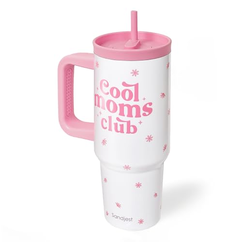 Mom Gift from Son Daughter, Stainless Steel Locking Lid Silicone Straw Tumbler with Handle 40oz, Cool Mom Club Insulated Travel Cup for Mother Mama, Gift Idea for Birthday Christmas Mothers Day - color: Mom