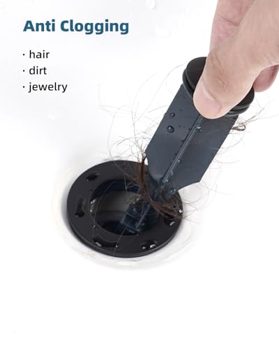 Bathroom Sink Drain Stopper with Lift Rod, Universal Fit, Matte Black | Pop Up Sink Drain with Overflow, Drain Stopper for Vessel Sink, Assembly for Bathroom Faucet - color: Matte Black