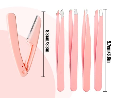 Tweezers for Women Facial Hair Eyebrow Kit Tweezer Set Pink | Removal Tweezers Professional [9+1 PCS] Professional Stainless Steel Women &Men,Black Beauty Sets - color: Pink