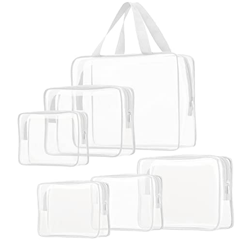 6pcs Clear Cosmetic Bags, TSA Approved Toiletry Bag Set Crystal Clear Travel Beach Essentials Bag Organization PVC, Clear Makeup Bags Luggage Pouch Carry on Airport Airline Compliant Bag Women Men - color: 6pcs White（1 Large, 2 Medium, 3 Small）