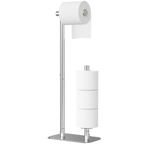 Kitsure Toilet Paper Holder Free Standing - Large Capacity Toilet Paper Holder for 4 Rolls, Rustproof Toilet Paper Stand with Non-Slip Stable Base, Silver, Medium - color: Silver, size: Medium - 1 Pack