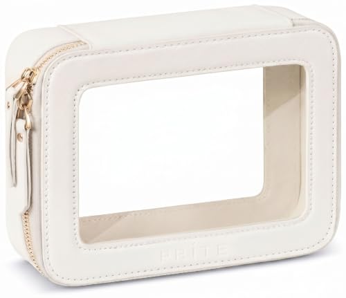 Prite Clear Makeup Bag Cosmetic Organizer Case Waterproof Travel Toiletry Bag Skincare Pouch with Golden Zipper(Beige) - color: Beige, size: Standard - Single Layer