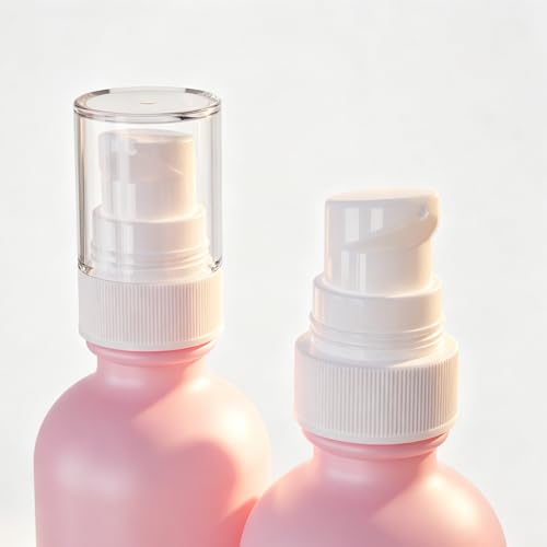 12Pack 60ml Pink Glass Pump Bottle with White Top,2oz Small Dispenser, Travel Size Refillable Botttles for Lotions,Sercums,Essential Oils (2oz Pink) - color: 2oz Pink