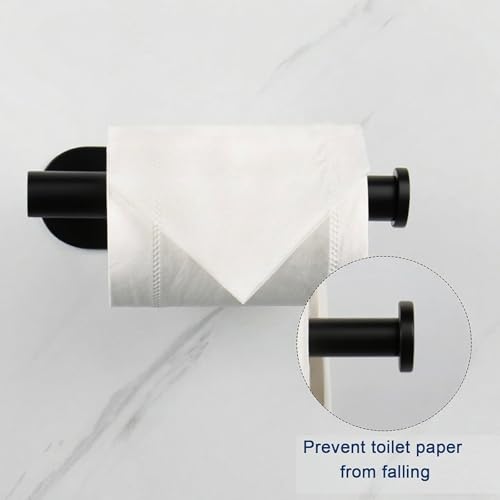 2 Packs Toilet Paper Holder No-Drill Self-Adhesive Towel Rack Stainless Steel Waterproof Rustproof Roll Paper Holder for Bathroom Washroom RVs (Black) - color: Black
