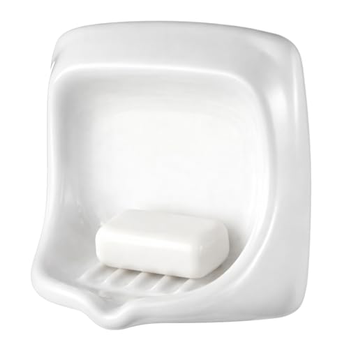 1 Pcs White Vintage Wall Mount Ceramic Soap Dish for Shower Wall, Space-Saving, Retro Ceramic Soap Holder, Self-draining Built-in Holder for Bathroom & Laundry Keep Dish Dry - style: Wall Mount
