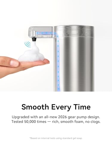 SUNLY Automatic Foaming Soap Dispenser Touchless – Clog-Free Pump, 0.2s Fast Sensor, USB-C Rechargeable, Smudge-Resistant Stainless Steel, for Kitchen & Bathroom Soap Dispenser - color: Silver (Foaming)