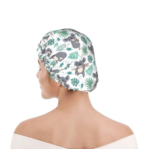 Funny Koala Shower Cap For Women Reusable Waterproof Double Layers Bath Cap Hair Protection Elastic Ladies Spa Salon Shower Hat - color: Animals Koala