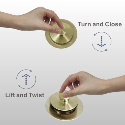 HIDROP Brushed Gold Lift and Turn Tub Drain with 2-Hole Overflow Faceplate | Stainless Steel Bathtub Drain, Universal Fine/Coarse Thread fit 1-3/8" or 1-1/2" Tub Drain, Tub Drain Replacement Kit - color: Gold