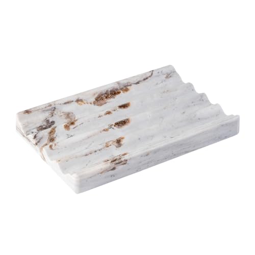 Karibiber Soap Holder, Marble Soap Dish for Shower, Bar Soaps Holder with Water Ripple Design, Easy Cleaning Soaps Saver for Kitchen Sink，Bathroom, Executive Indian Natural Stone Soap Tray - color: Italy-palissandro