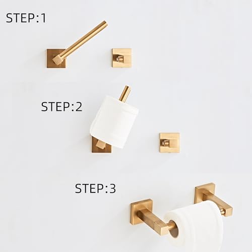 Brushed Gold Toilet Paper Holder Wall Mount, Bathroom Toilet Paper Holder for SUS 304 Stainless Steel, Double Post Pivoting Square Toilet Paper Roll Holder for Bathroom RV Paper Towels for TP - color: Square Brushed Gold