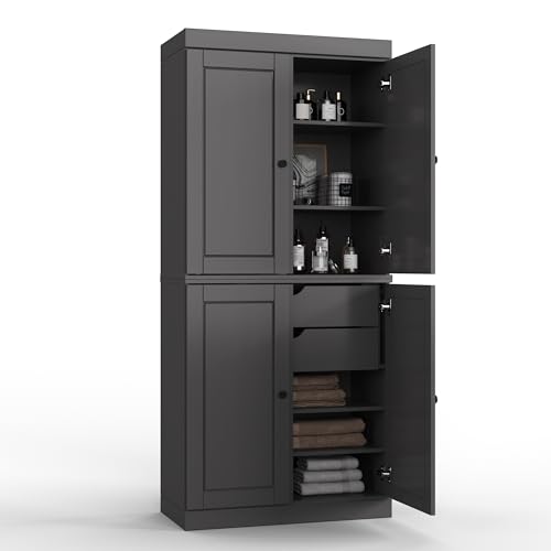 100% Solid Wood 32" Bathroom Cabinet with Rasied Panel Wood Doors - color: Grey