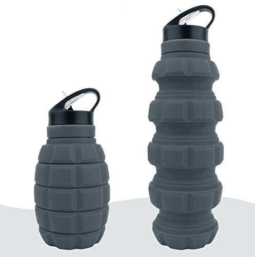 QiCheng&LYS 19.5oz Collapsible Travel Water Bottle, Reuseable BPA Free Silicone Foldable Water Bottles for Travel Gym Camping Hiking, Portable Leak Proof Sports Water Bottle with Carabiner(Gray) - color: Gray