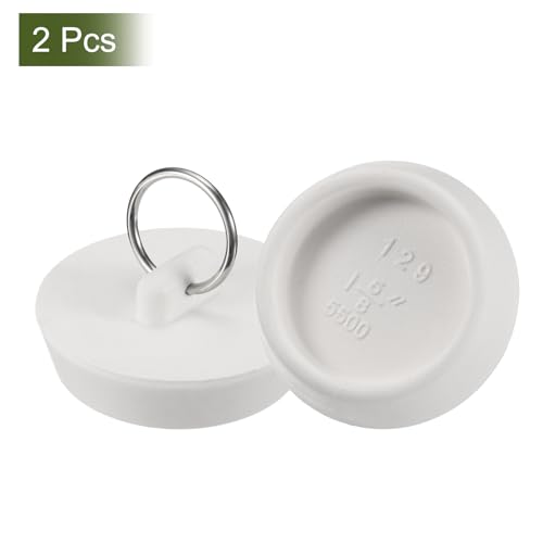 uxcell 2 Pcs Tub Stoppers, Rubber Bathtub Stoppers 1-5/8" Kitchen Sink Drain Stopper, Bathroom Drain Plug with Pull Ring and 15" Beaded Chain, White - size: 1-5/8"