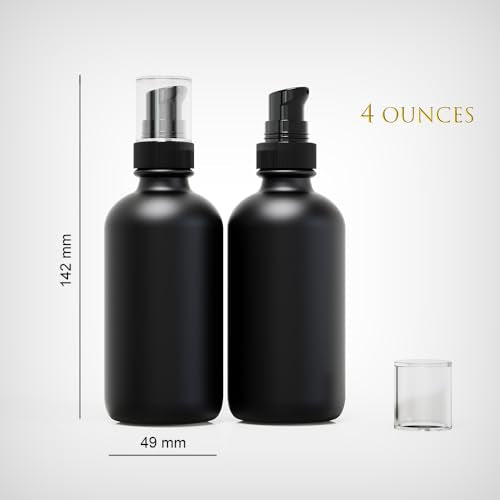 12Pack 120ml Matte Black Glass Pump Bottle with Black Pump Dispenser,4oz Small Dispenser, Travel Size Refillable Botttles for Lotions,Sercums,Essential Oils - color: 4oz Black(12pcs)