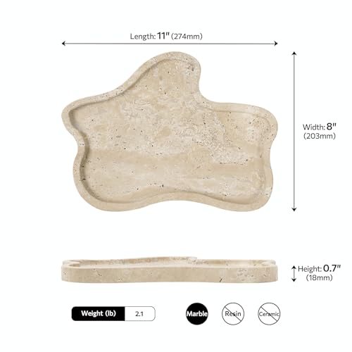 Travertine Tray, 10.8" x 8" Marble Vanity Tray for Bathroom Countertop Dresser, Marble Tray for Kitchen, Marble Decor for Trinket Perfume Jewelry Candle - color: Travertine